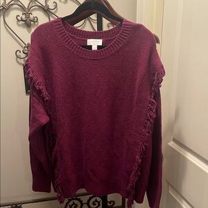 Belle by Kim Gravel Plum Fringed Sweater— LARGE —NWOT